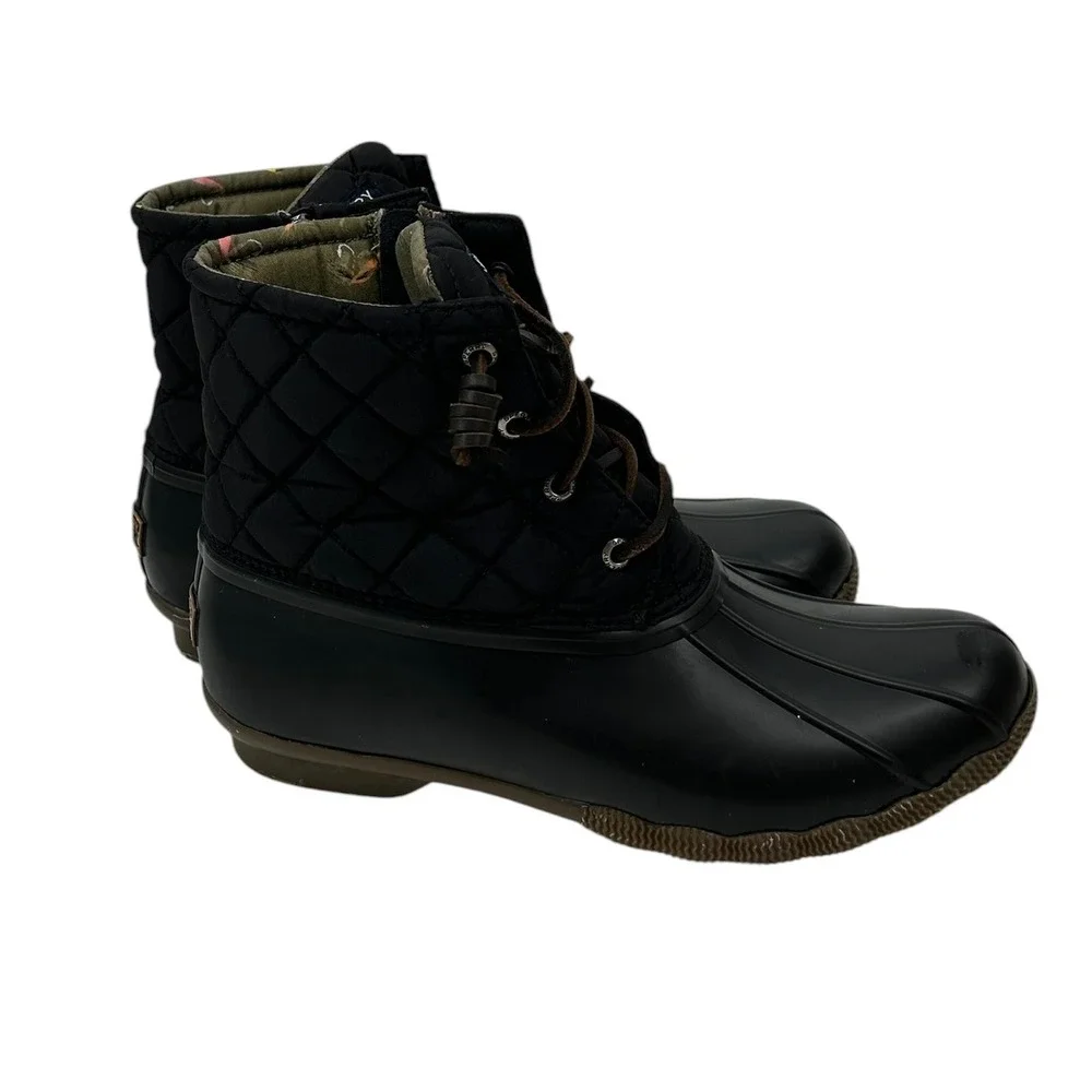 Sperry Saltwater Quilted Duck Boots Black Women Size 7.5‎ STS94063